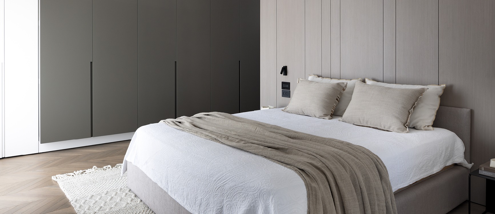 חדר שינה מעוצב שחור בז בהתאמה אישית -נגריית אבן צור